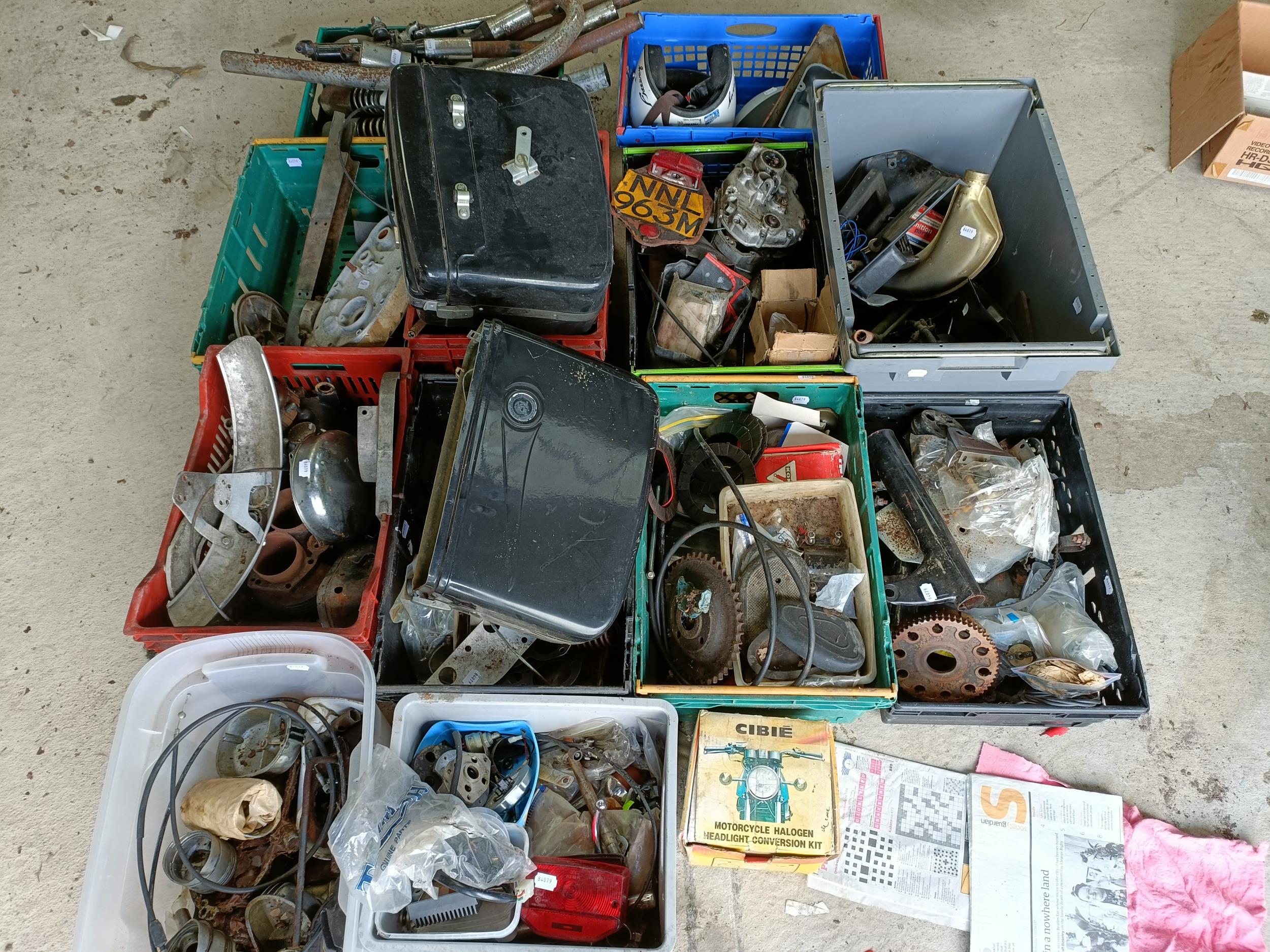 Large group of assorted motorcycle parts